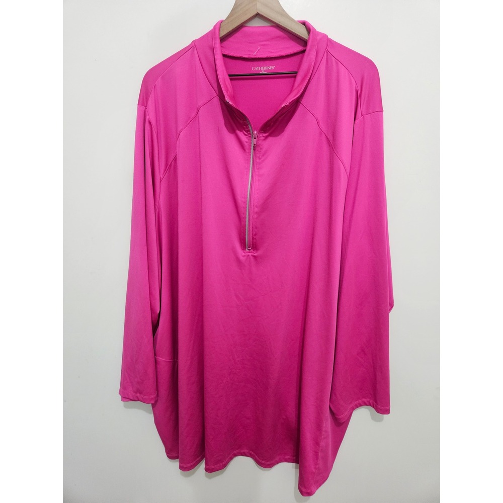 Catherines Hot Pink Breast Cancer Awareness Quarter Zip Pullover Top 5X 34/36W